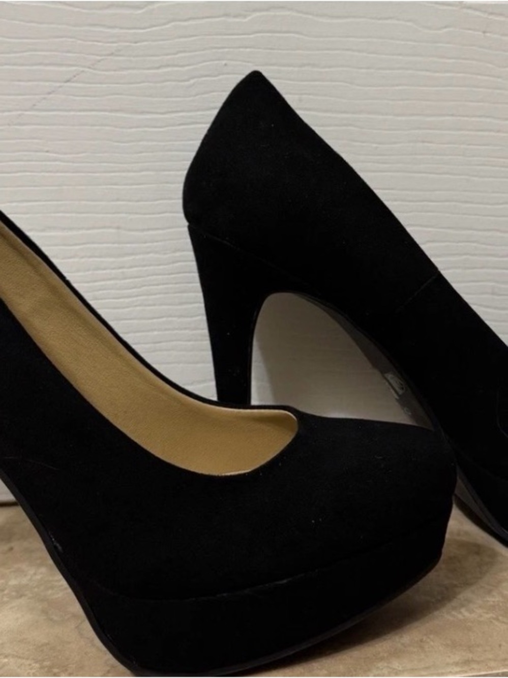 Chinese Laundry Black Stiletto High Heels Sz9 Platform Faux Suede Worn Once